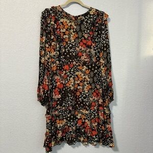 Kachel x Anthropologie-Adrienne Long Sleeve Ruffle Floral Boho Flower Mini Dress